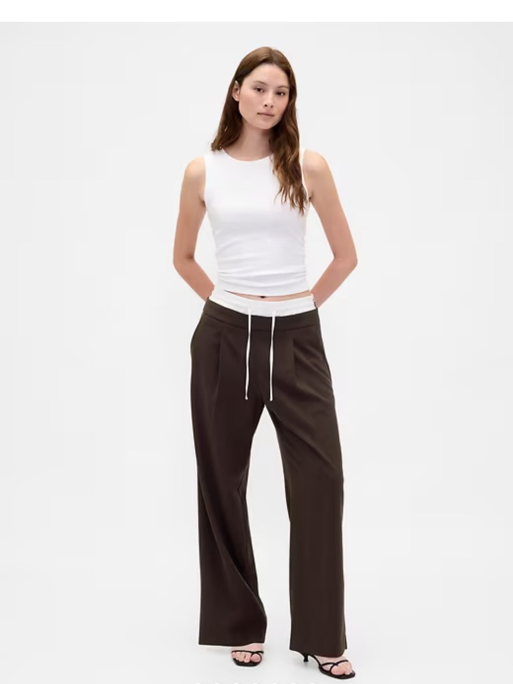 GAP Wide Leg Drawstring Pants in Dark Brown
